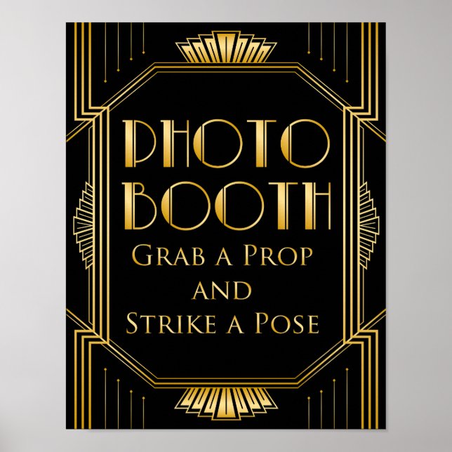 Póster Photo Booth Wedding Sign | Gatsby Art Deco (Frente)
