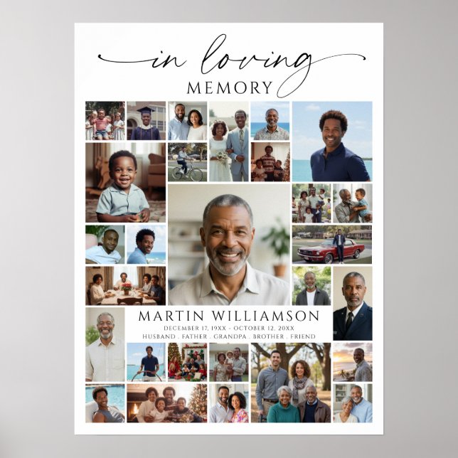 Póster Photo Collage Funeral Celebration of Life Welcome (Frente)