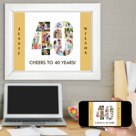Póster Photo Collage in Number 40 Neutral 40th Birthday
