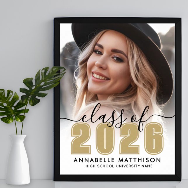 Póster Photo Gold Graduation Party Sign (Photo Gold Graduation Party Sign)