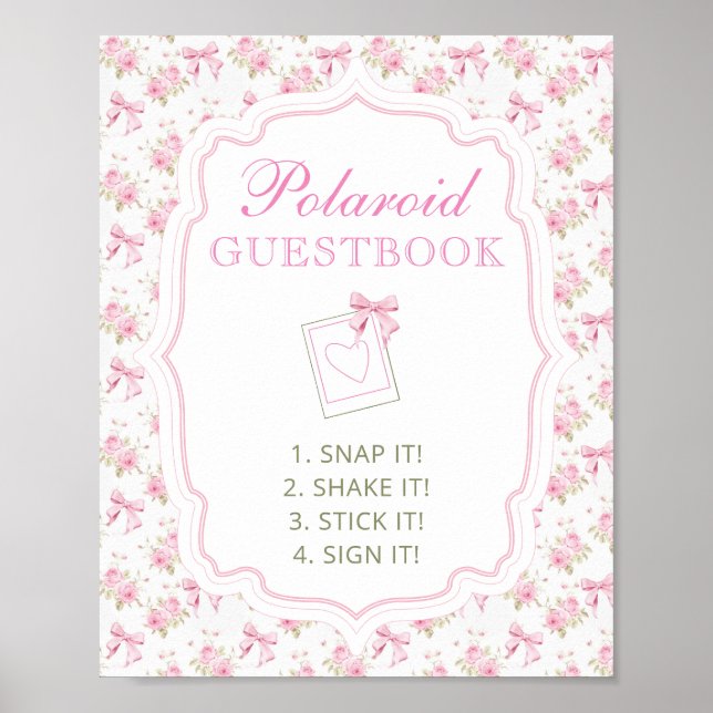 Póster Photo Guestbook Pink Bow Baby Shower Sign (Frente)