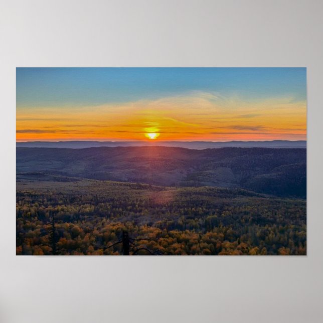 Póster photo of a mountainous autumn forest, mountains, p (Frente)