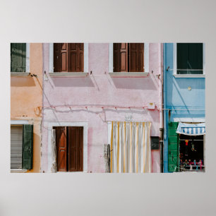 PÓSTER PHOTO OF PINK BUILDING WITH YELLOW DOOR CURTAIN