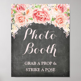 Póster Photobooth Wedding Sign Pink Watercolor Chalkboard