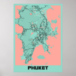 Póster Phuket - Mapa de la ciudad de Peony en Tailandia
