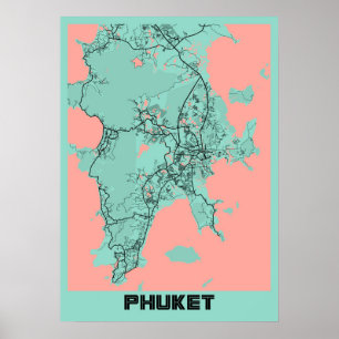 Póster Phuket - Mapa de la ciudad de Peony en Tailandia