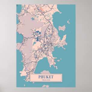 Póster Phuket - Mapa tailandés de la ciudad de Breezy