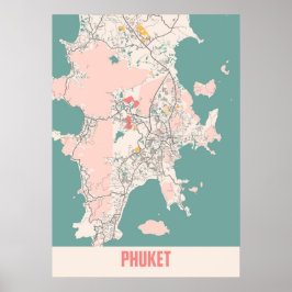 Póster Phuket - Mapa tailandés de la ciudad de Chalk