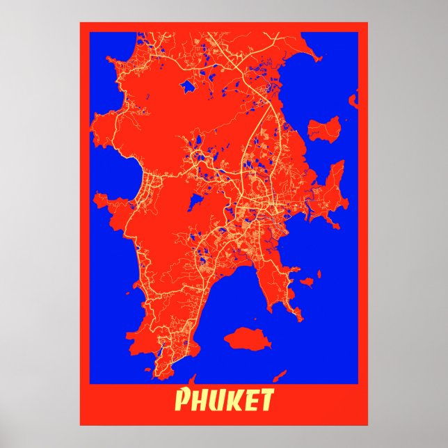 Póster Phuket - Mapa tailandés de la ciudad retro (Frente)