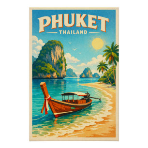 Póster Phuket, Tailandia, en un vibrante viaje retro