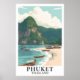Póster Phuket Tailandia Viaje Antiguo Barco de Cola Larga