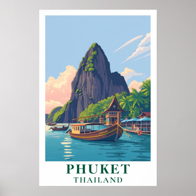 Póster Phuket Thailand Vintage Tropical Island Travel Art (Frente)
