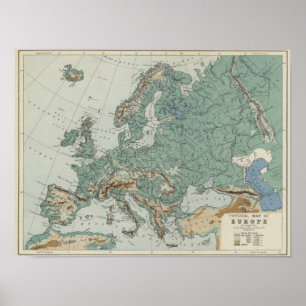 Póster Physical Map of Europe