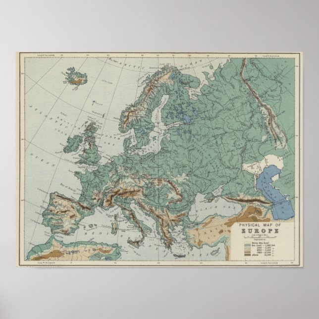 Póster Physical Map of Europe (Frente)