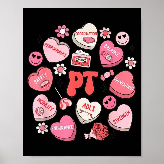 Póster Physical Therapy Groovy Valentine's Day Heart Cand (Frente)