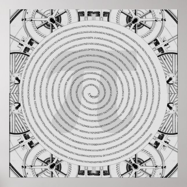 Póster Pi en espiral a 2.210 dígitos en Poster gris (Frente)