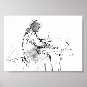 Póster Pianista abstracto minimalista tocando el piano –