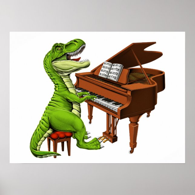 Póster Pianista de dinosaurios T-Rex (Frente)