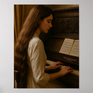 Póster Pianista femenina vintage