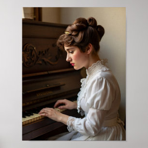 Póster Pianista femenina vintage
