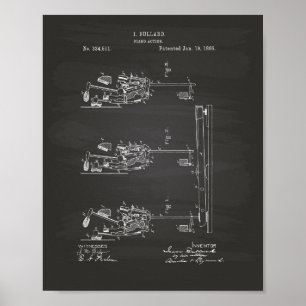 Póster Piano Action 1886 Patent Art Chalkboard