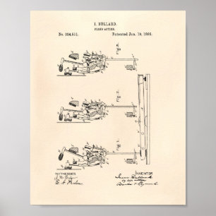 Póster Piano Action 1886 Patent Art Old Peper