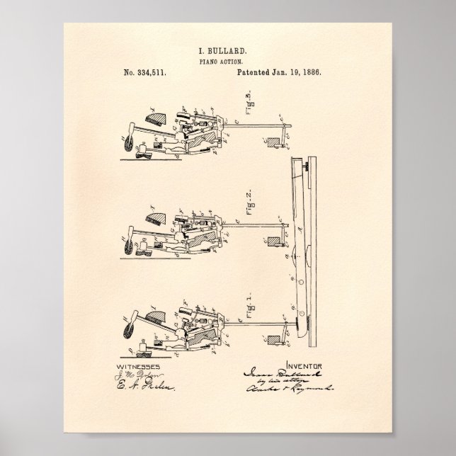 Póster Piano Action 1886 Patent Art Old Peper (Frente)