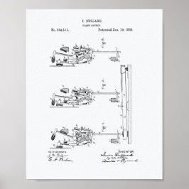Póster Piano Action 1886 Patent Art White Paper