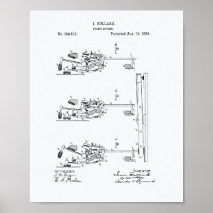Póster Piano Action 1886 Patent Art White Paper