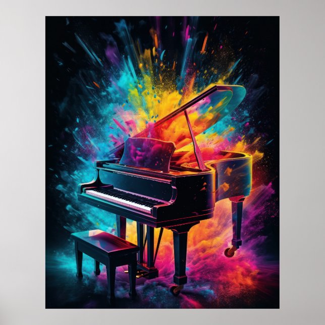 Póster Piano con colores que explotan (Frente)
