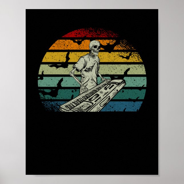 Póster Piano de esqueleto tocando música de la luna Hallo (Frente)