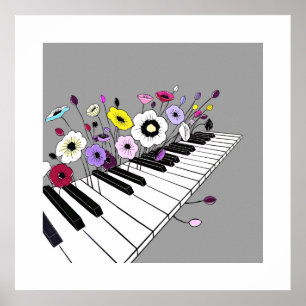 Póster Piano Florido – Música Floral Minimalista