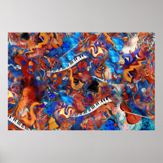 Póster Piano Guitar Saxofón Music Madness