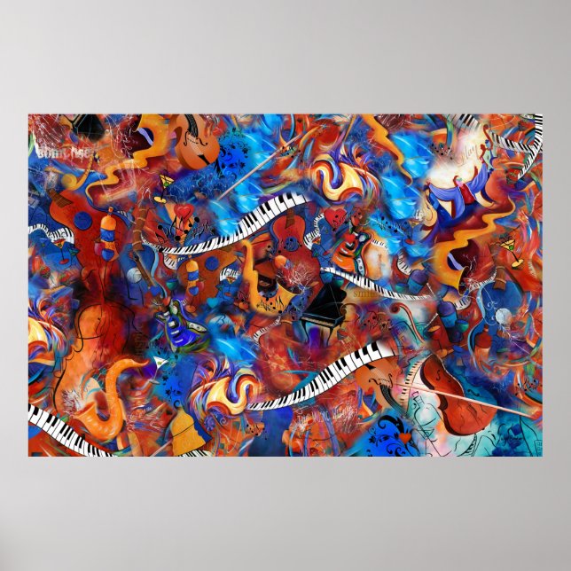 Póster Piano Guitar Saxofón Music Madness (Frente)