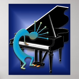 Póster Piano jugador en azul medianoche