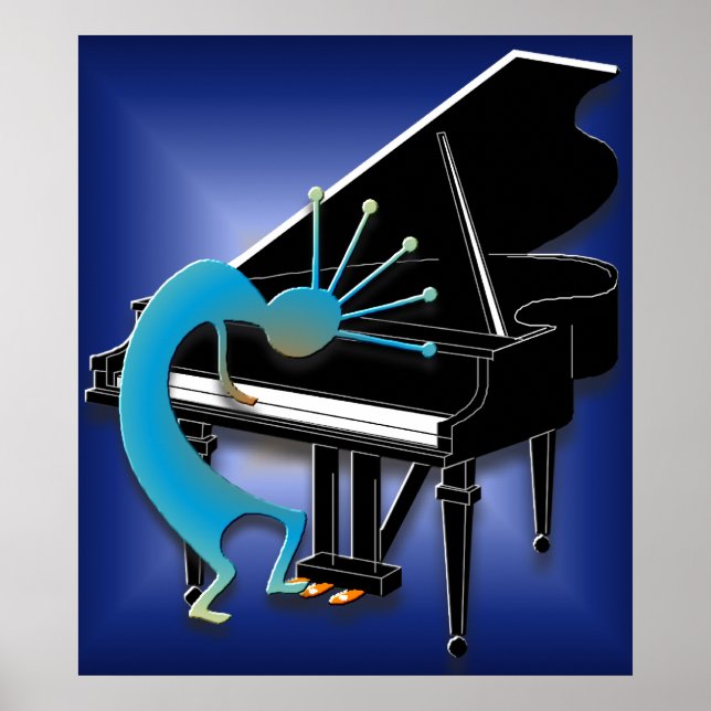 Póster Piano jugador en azul medianoche (Frente)