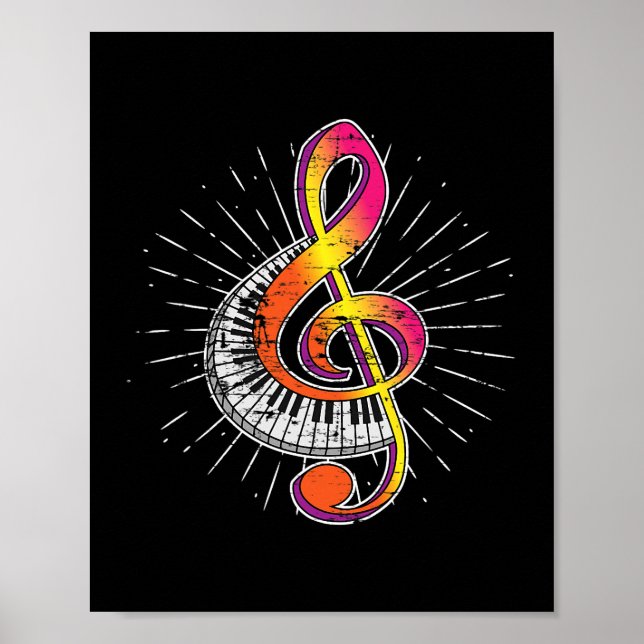 Póster Piano Jugador Treble Clef Pianista Regalo Mu clási (Frente)
