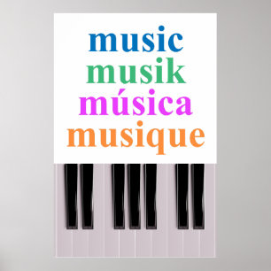 Póster Piano Keyboard Music Text en varios idiomas