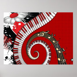 Póster Piano Keys Music Notes Grunge Floral Swirls