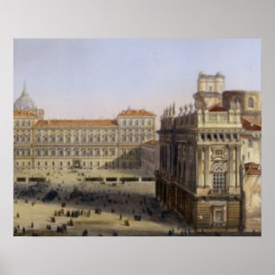 Póster Piazza Castello, Turín, grabado por F. Citterio (c