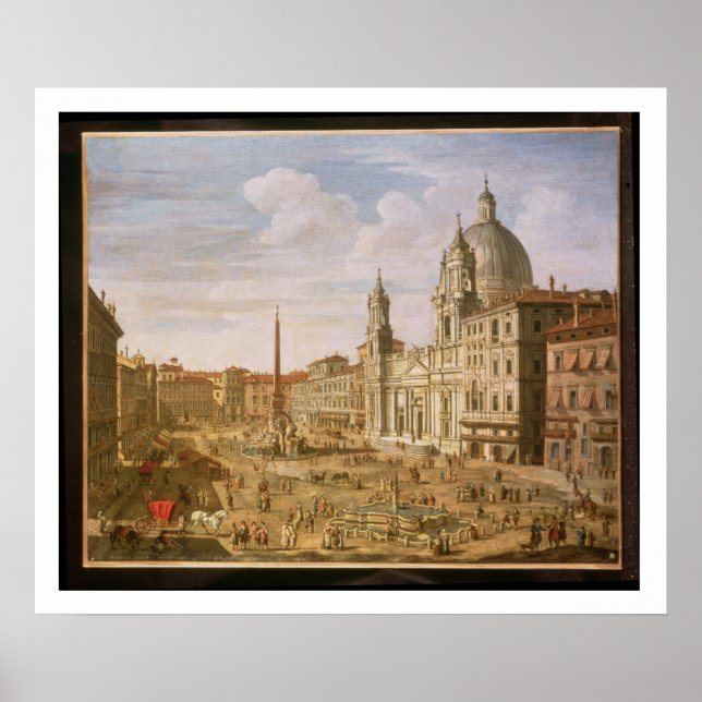Póster Piazza Navona, Roma, hacia el sur hacia el Palazzo (Frente)