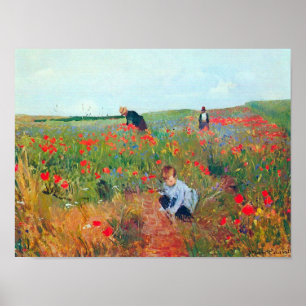 Póster Picando flores en un campo, Mary Cassatt