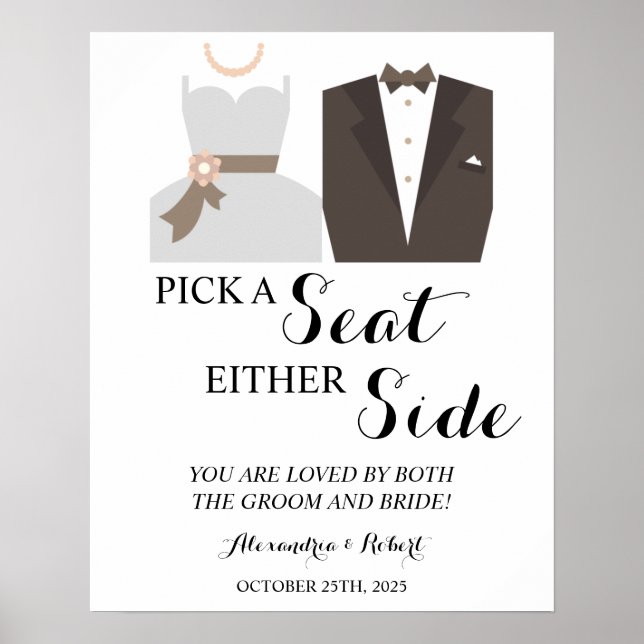 Póster Pick a Seat not a Side B & G Wedding Poster (Frente)