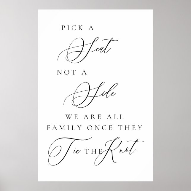 Póster Pick a Seat Not a Side Wedding Ceremony Sign  (Frente)