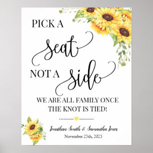 Póster Pick a seat not a side wedding ceremony sunflowers