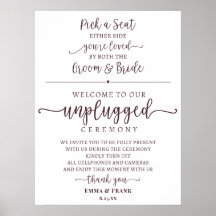 Pick a Seat Unplugged Ceremony Sign in Merlot