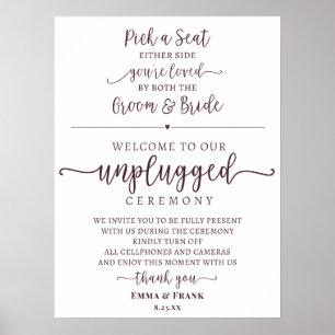 Póster Pick a Seat Unplugged Ceremony Sign in Merlot