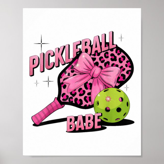 Póster Pickleball Babe Estilo Retro De Leopardo Rosa Para (Frente)