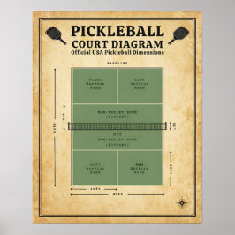 Póster Pickleball Court Diagram - Official USA Dimensions