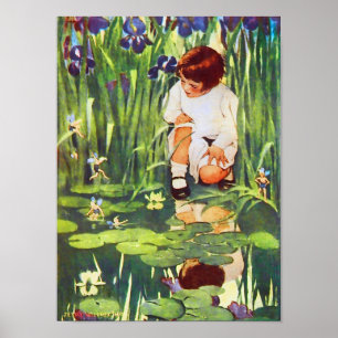 Póster Picnic de hadas en el estanque de Lily